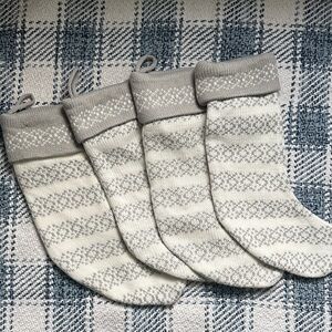 Gray and White Knit Christmas Stockings